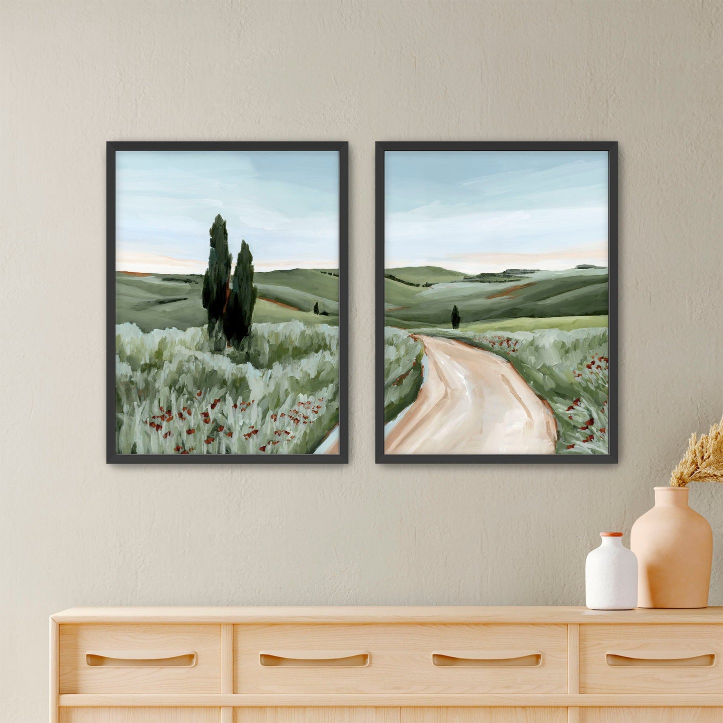 ’Tuscan Trail’ Diptych Art Print || Set of 2 - Paper / 5x7 in / Black Frame - abstract - Artwork - Europe