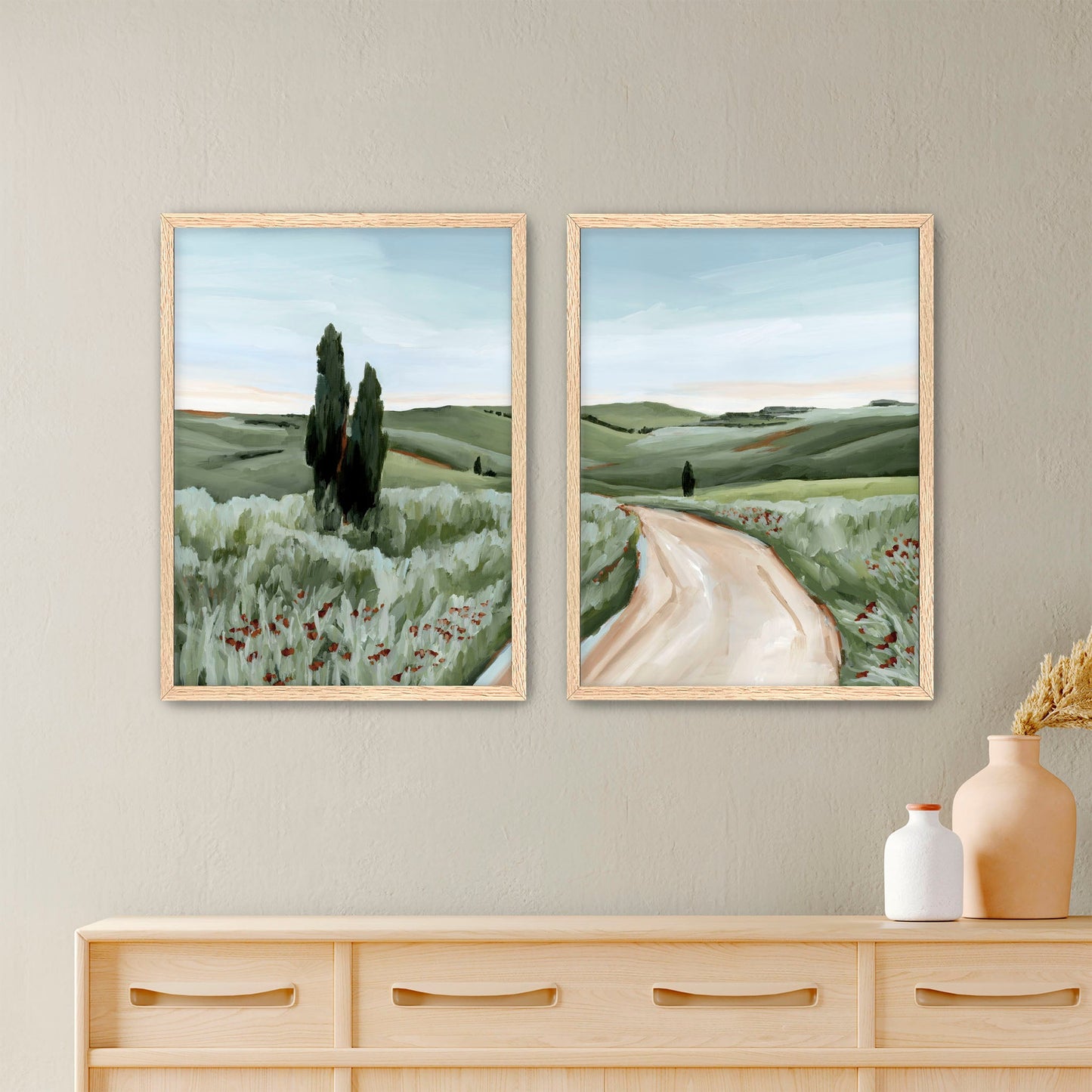 ’Tuscan Trail’ Diptych Art Print || Set of 2 - Paper / 5x7 in / Oak Frame - abstract - Artwork - Europe