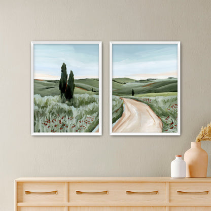 ’Tuscan Trail’ Diptych Art Print || Set of 2 - Paper / 5x7 in / White Frame - abstract - Artwork - Europe