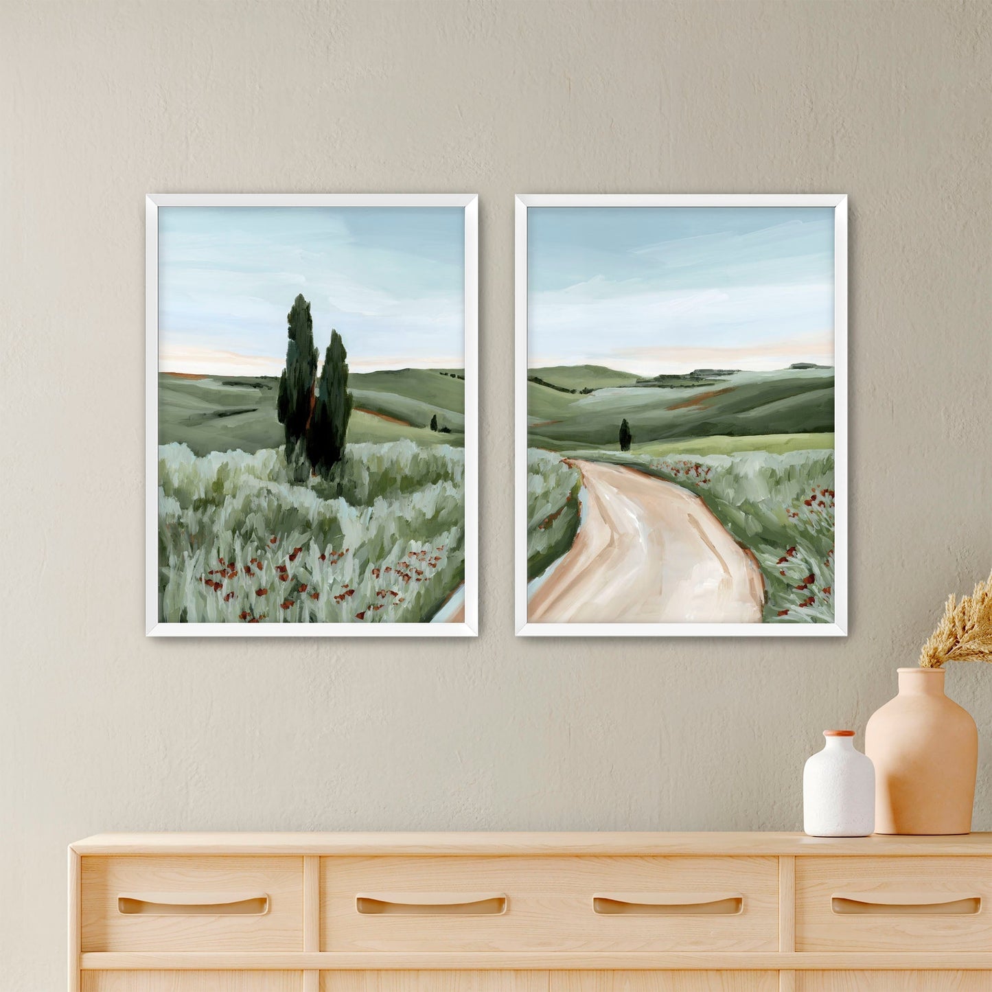 ’Tuscan Trail’ Diptych Art Print || Set of 2 - Paper / 5x7 in / White Frame - abstract - Artwork - Europe