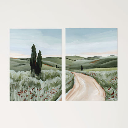 ’Tuscan Trail’ Diptych Art Print || Set of 2 - Rolled Canvas / 8x10 in / No Frame - abstract - Artwork - Europe
