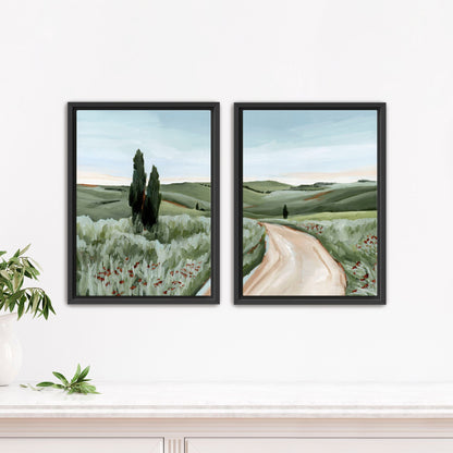 ’Tuscan Trail’ Diptych Art Print || Set of 2 - Stretched Canvas / 8x10 in / Black Frame - abstract - Artwork - Europe