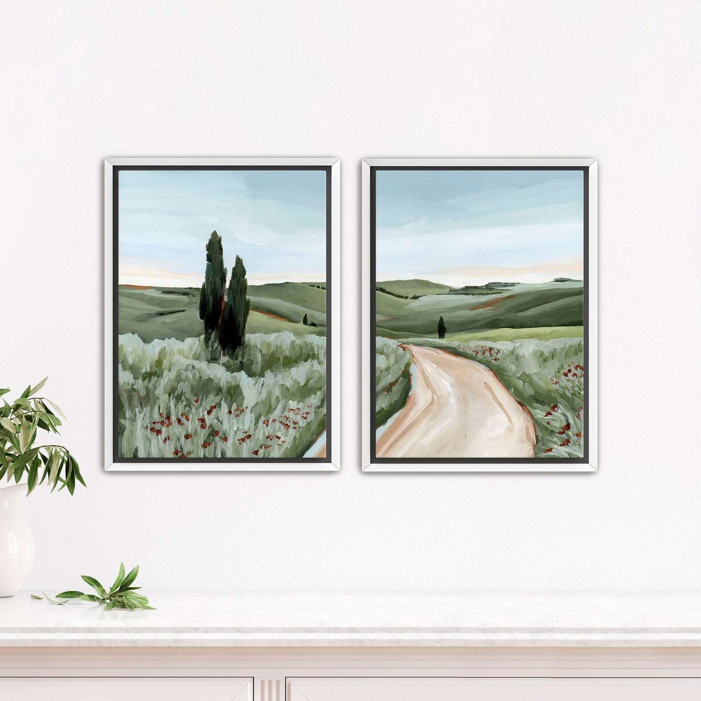 ’Tuscan Trail’ Diptych Art Print || Set of 2 - Stretched Canvas / 8x10 in / White Frame - abstract - Artwork - Europe