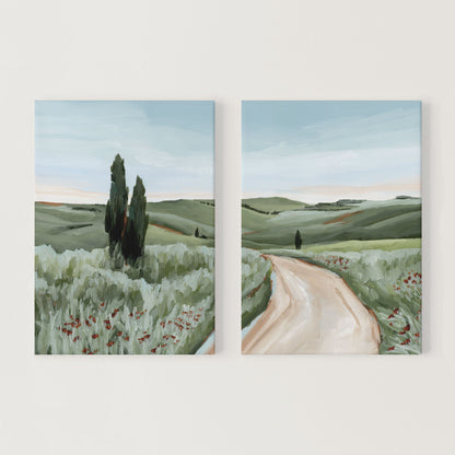 ’Tuscan Trail’ Diptych Art Print || Set of 2 - Stretched Canvas / 8x10 in / No Frame - abstract - Artwork - Europe