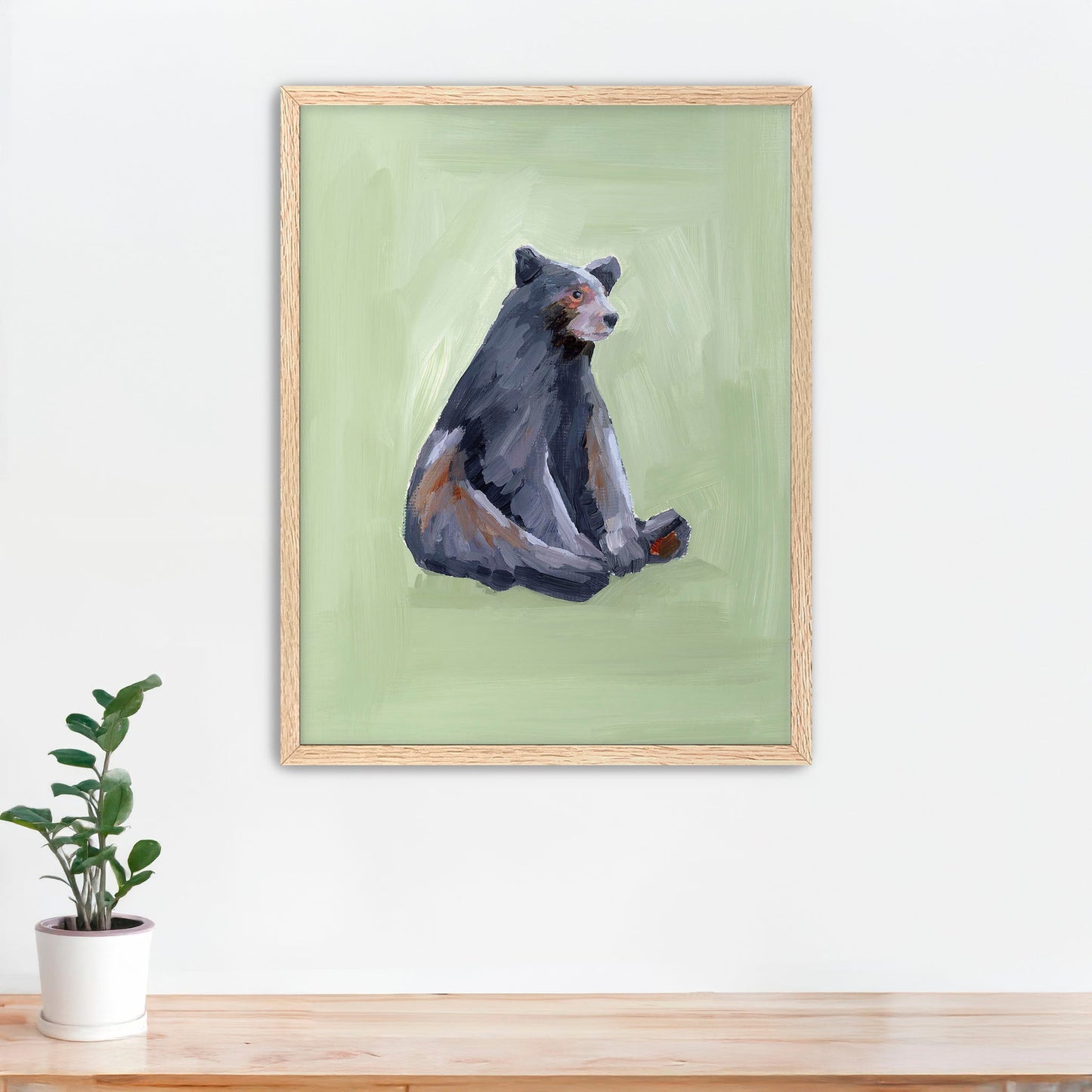 ’Waiting for a Snack’ Art Print - Paper / 5x7 in / Oak Frame - Nursery Wall - animal - animals - Artwork - bear