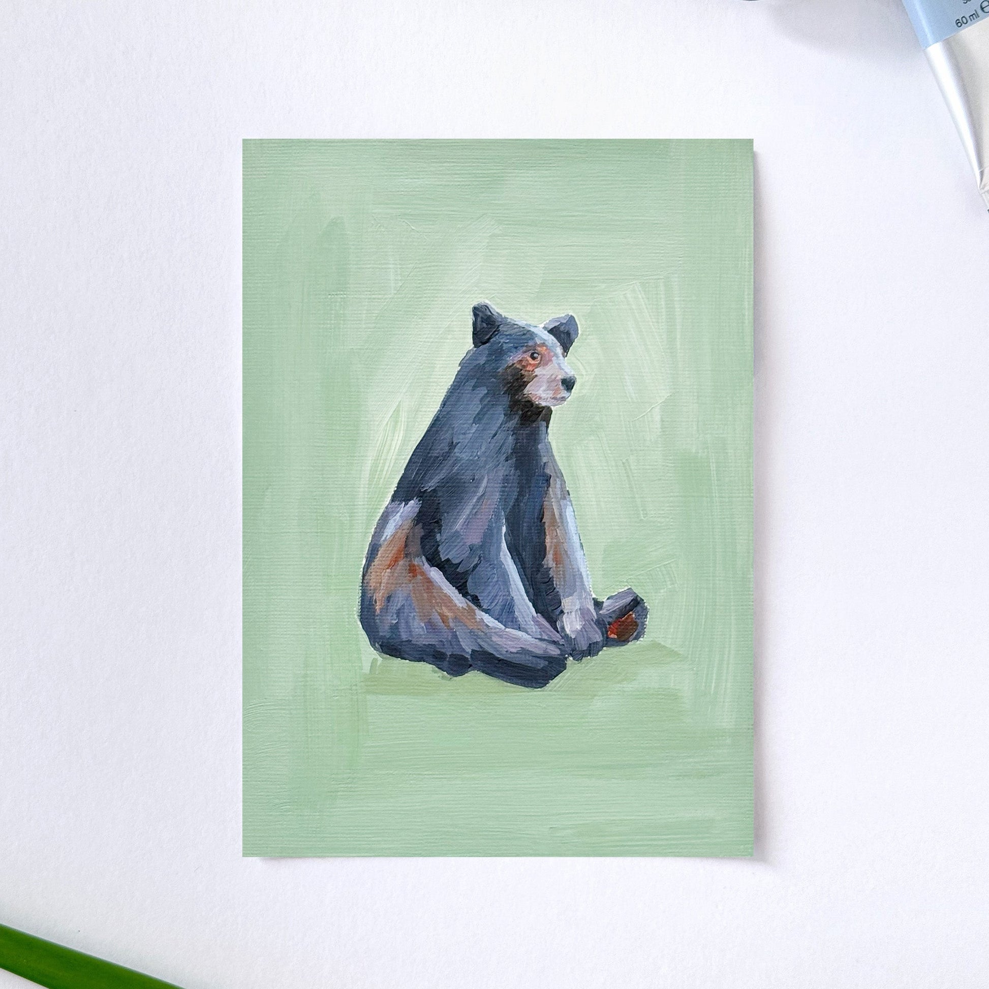 ’Waiting for a Snack’ Original Painting || 5x7 - Black Bear Animal - abstract - Acrylic - animals - Artwork - bear