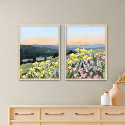 ’Wasatch Wildflowers’ Diptych Art Print || Set of 2 - Paper / 5x7 in / Oak Frame - abstract - Artwork - Flower