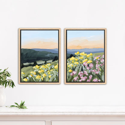 ’Wasatch Wildflowers’ Diptych Art Print || Set of 2 - Stretched Canvas / 8x10 in / Oak Frame - abstract - Artwork