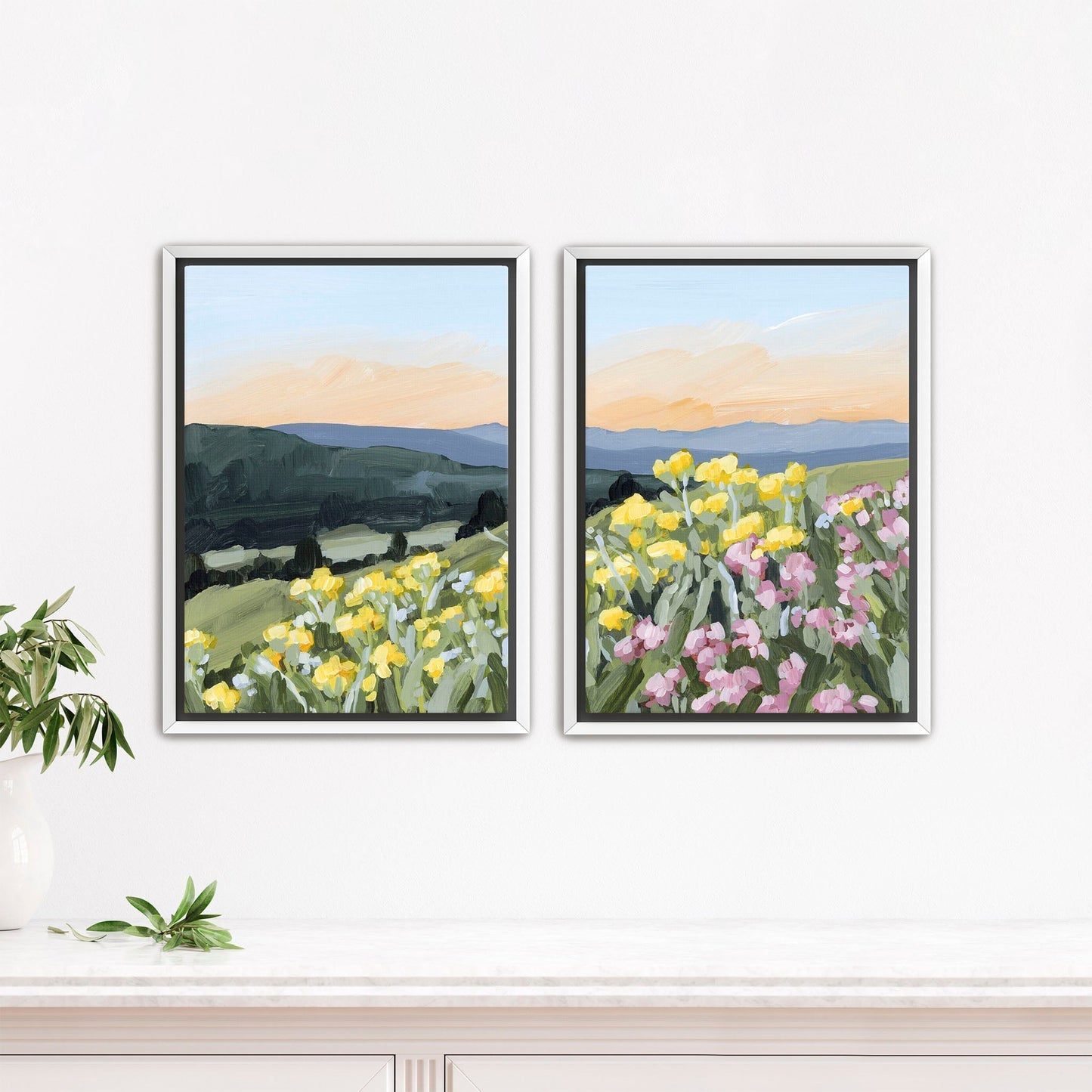 ’Wasatch Wildflowers’ Diptych Art Print || Set of 2 - Stretched Canvas / 8x10 in / White Frame - abstract - Artwork