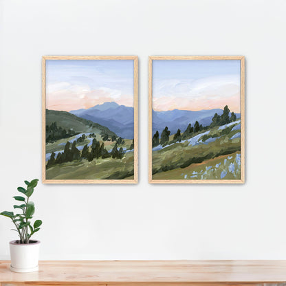 ’Western Edge’ Diptych Art Print || Set of 2 - Paper / 5x7 in / Oak Frame - abstract - Artwork - Flower