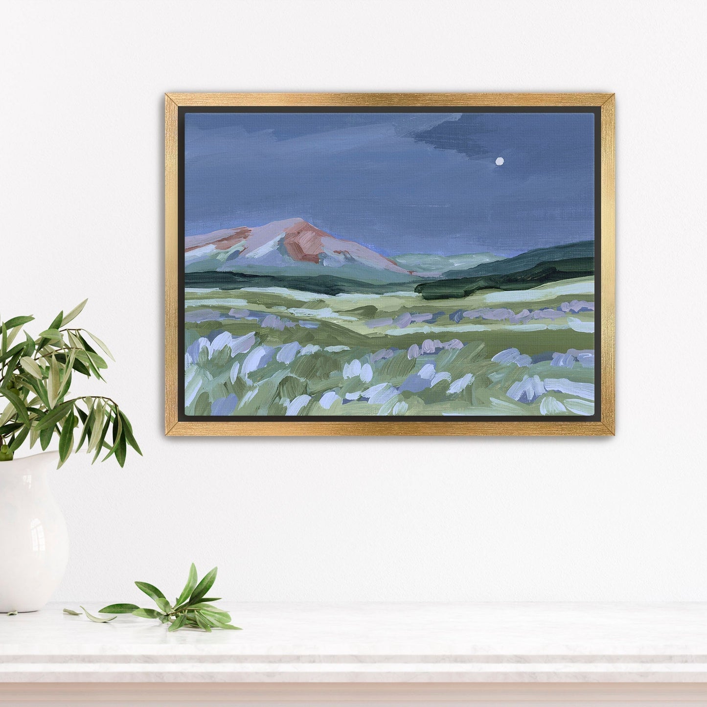 ’When the Moon Shines II’ Art Print - Stretched Canvas / 8x10 in / Gold Frame - Colorado Abstract Landscape - abstract