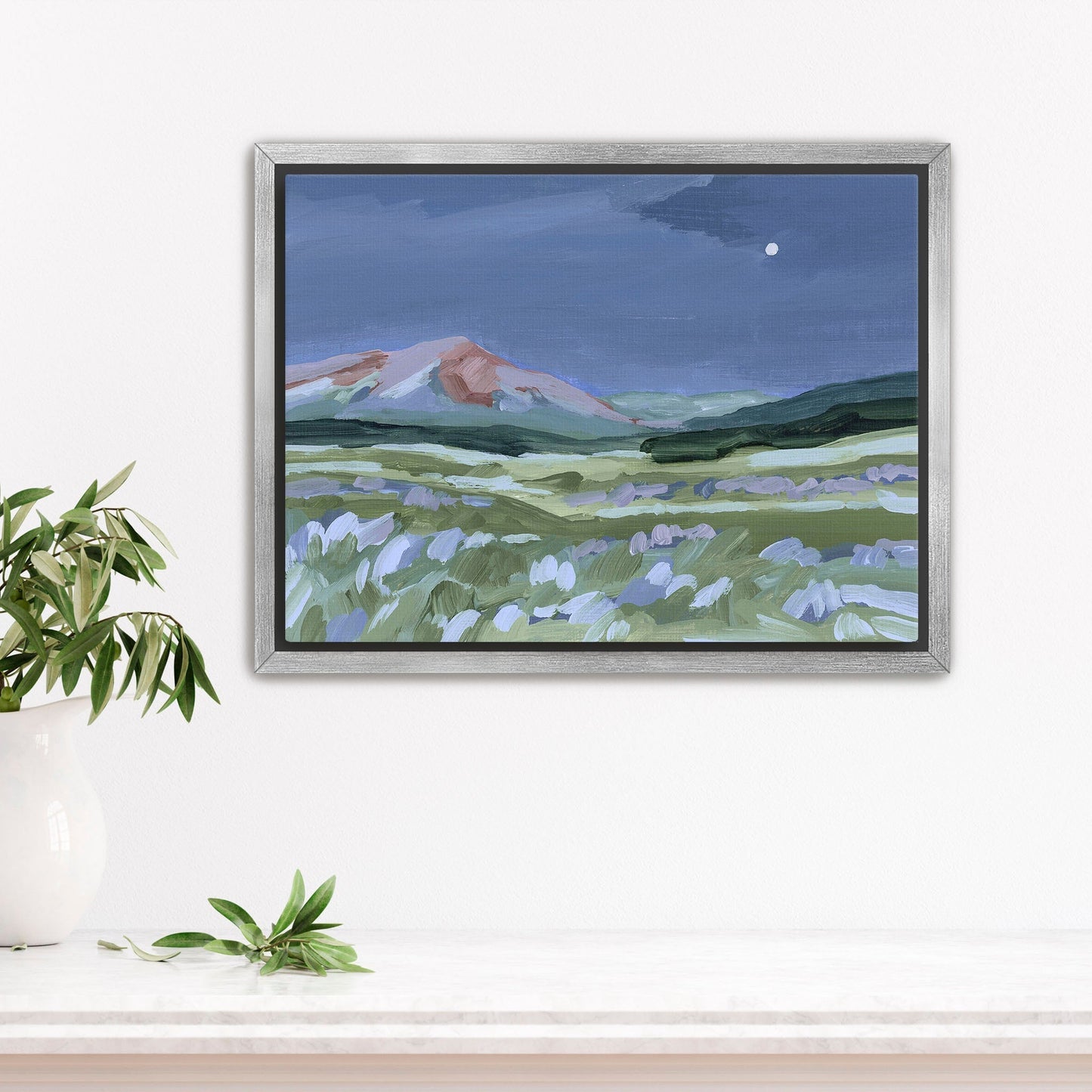 ’When the Moon Shines II’ Art Print - Stretched Canvas / 8x10 in / Silver Frame - Colorado Abstract Landscape