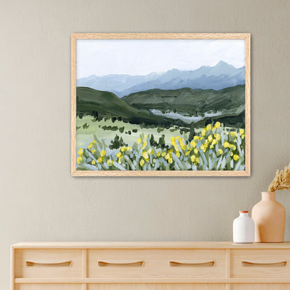 ’Wildflower Hike’ Art Print - Paper / 5x7 in / Oak Frame