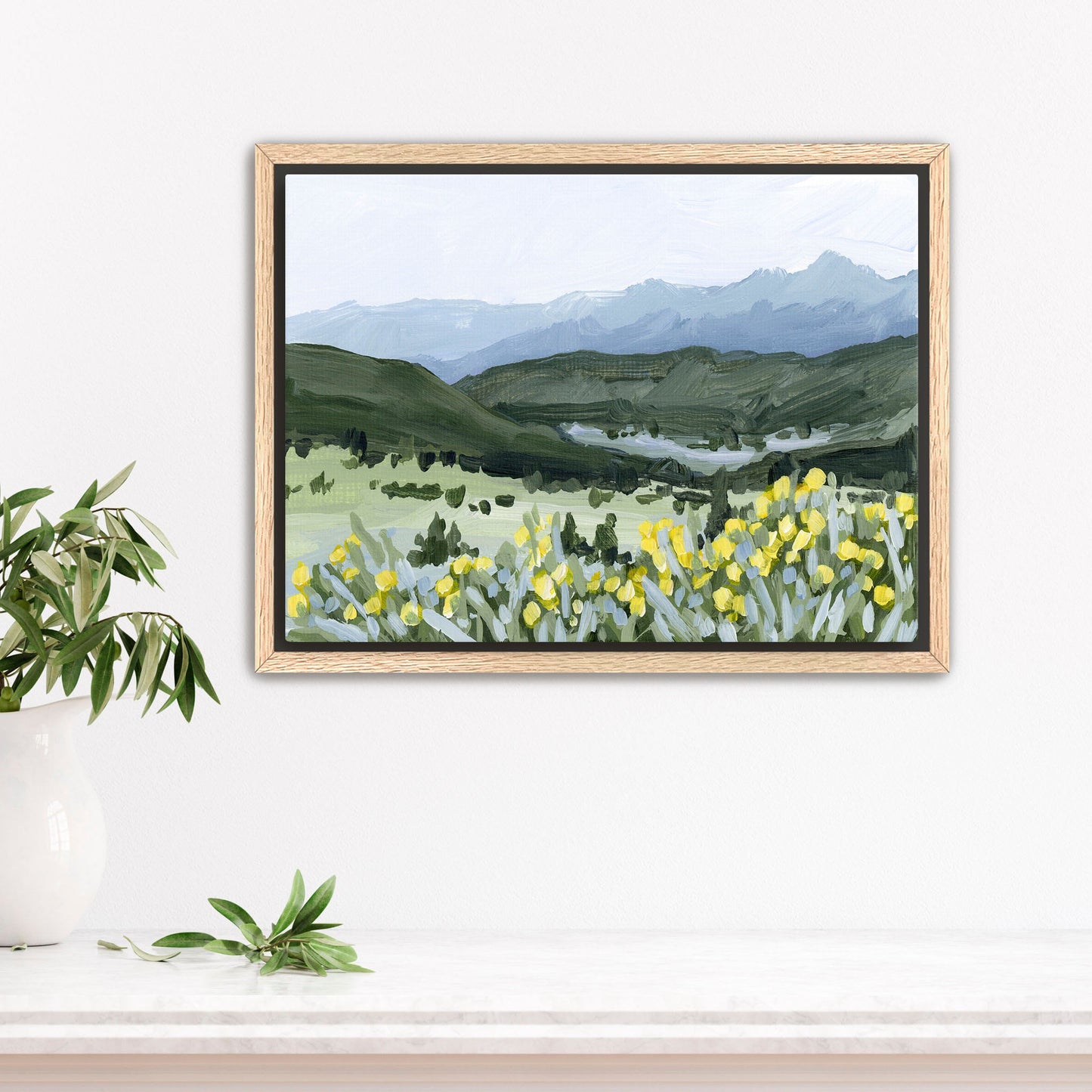 ’Wildflower Hike’ Art Print - Stretched Canvas / 8x10 in / Oak Frame