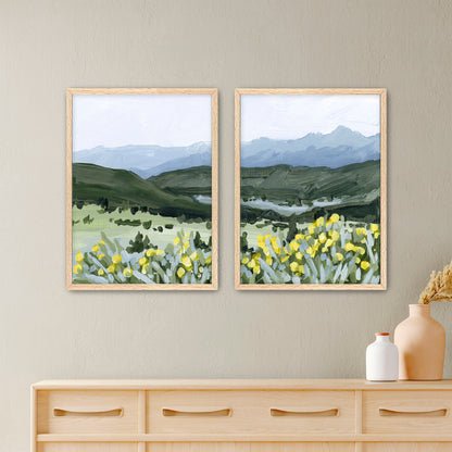 ’Wildflower Hike’ Diptych Art Print || Set of 2 - Paper / 5x7 in / Oak Frame - abstract - Artwork - Colorado