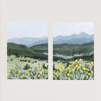 ’Wildflower Hike’ Diptych Art Print || Set of 2 - Paper / 5x7 in / No Frame - abstract - Artwork - Colorado