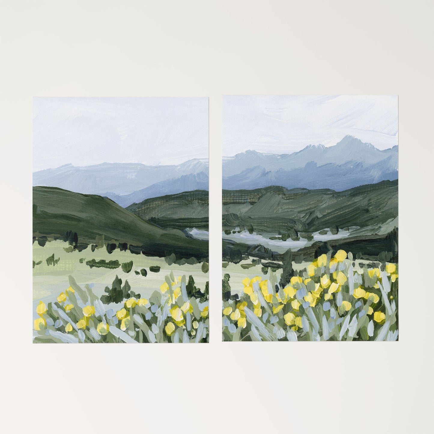 ’Wildflower Hike’ Diptych Art Print || Set of 2 - Rolled Canvas / 8x10 in / No Frame - abstract - Artwork