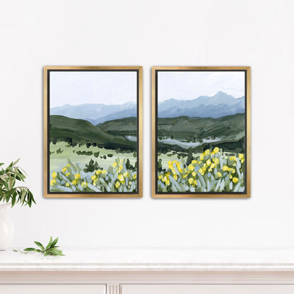 ’Wildflower Hike’ Diptych Art Print || Set of 2 - Stretched Canvas / 36x48 in / Gold Frame - abstract - Artwork