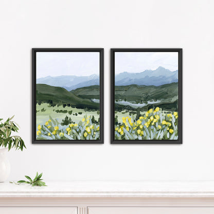 ’Wildflower Hike’ Diptych Art Print || Set of 2 - Stretched Canvas / 8x10 in / Black Frame - abstract - Artwork