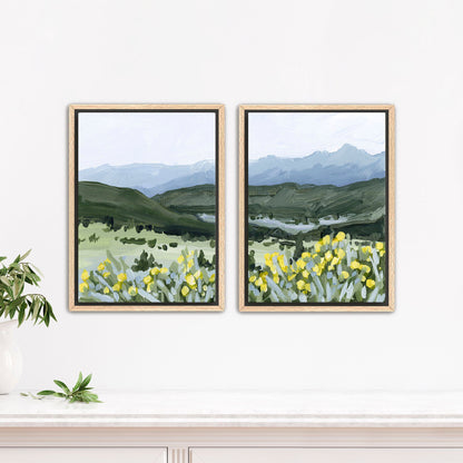 ’Wildflower Hike’ Diptych Art Print || Set of 2 - Stretched Canvas / 36x48 in / Oak Frame - abstract - Artwork