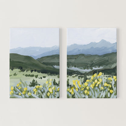 ’Wildflower Hike’ Diptych Art Print || Set of 2 - Stretched Canvas / 8x10 in / No Frame - abstract - Artwork