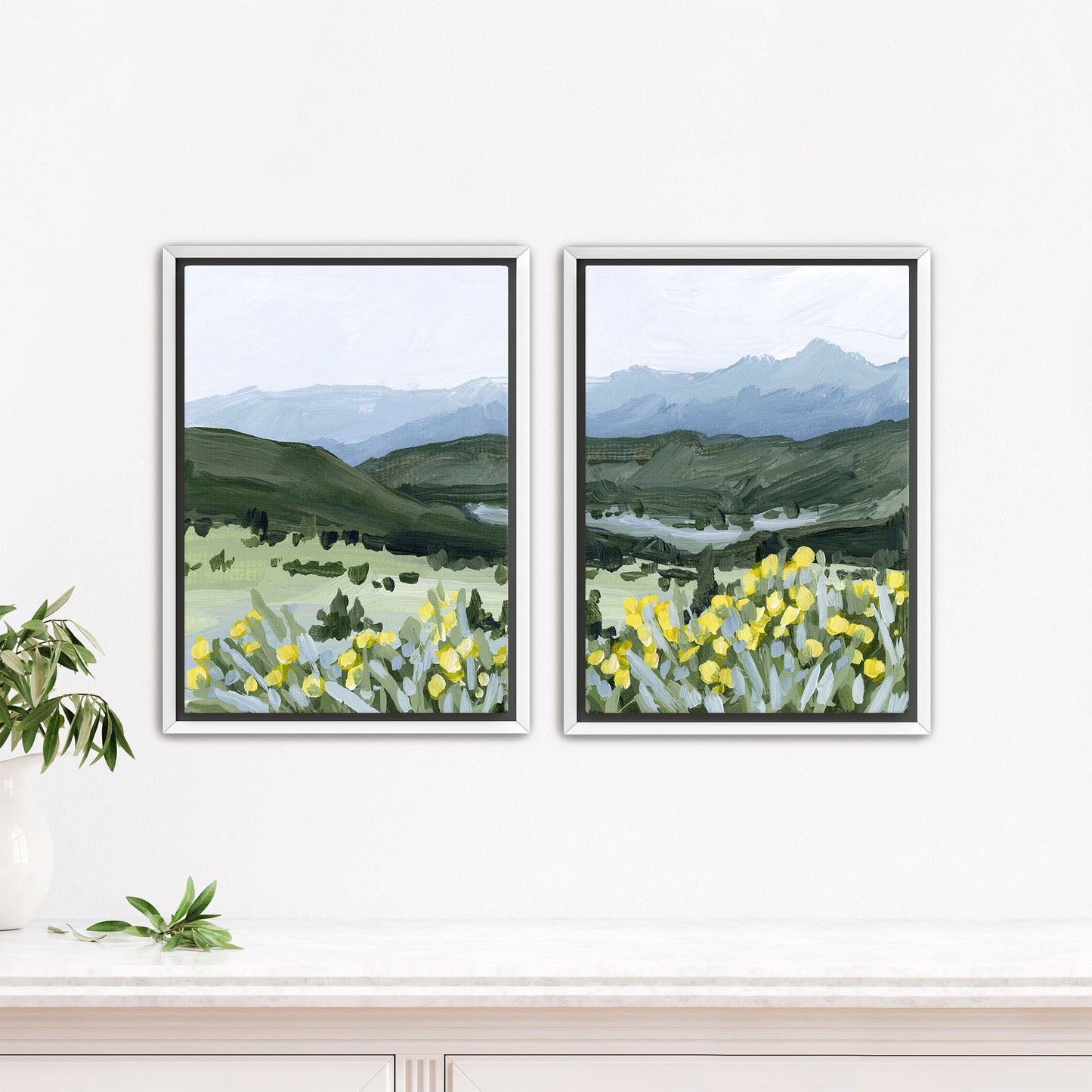 ’Wildflower Hike’ Diptych Art Print || Set of 2 - Stretched Canvas / 8x10 in / White Frame - abstract - Artwork