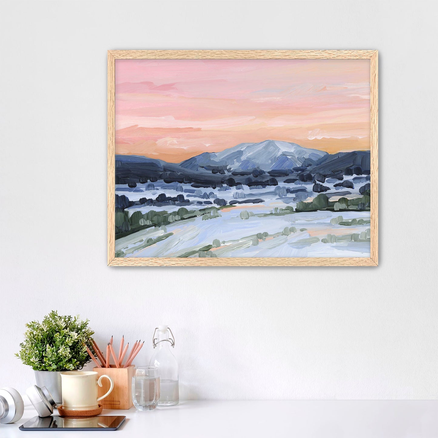 ’Winter Sky’ Art Print - Paper / 5x7 in / Oak Frame - Sunset Mountain Wall - abstract - Artwork - Colorado