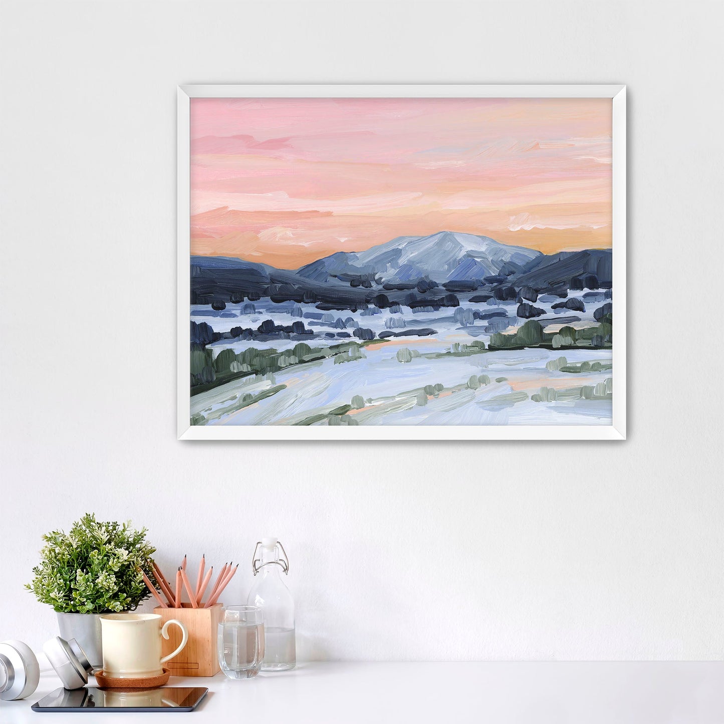 ’Winter Sky’ Art Print - Paper / 5x7 in / White Frame - Sunset Mountain Wall - abstract - Artwork - Colorado