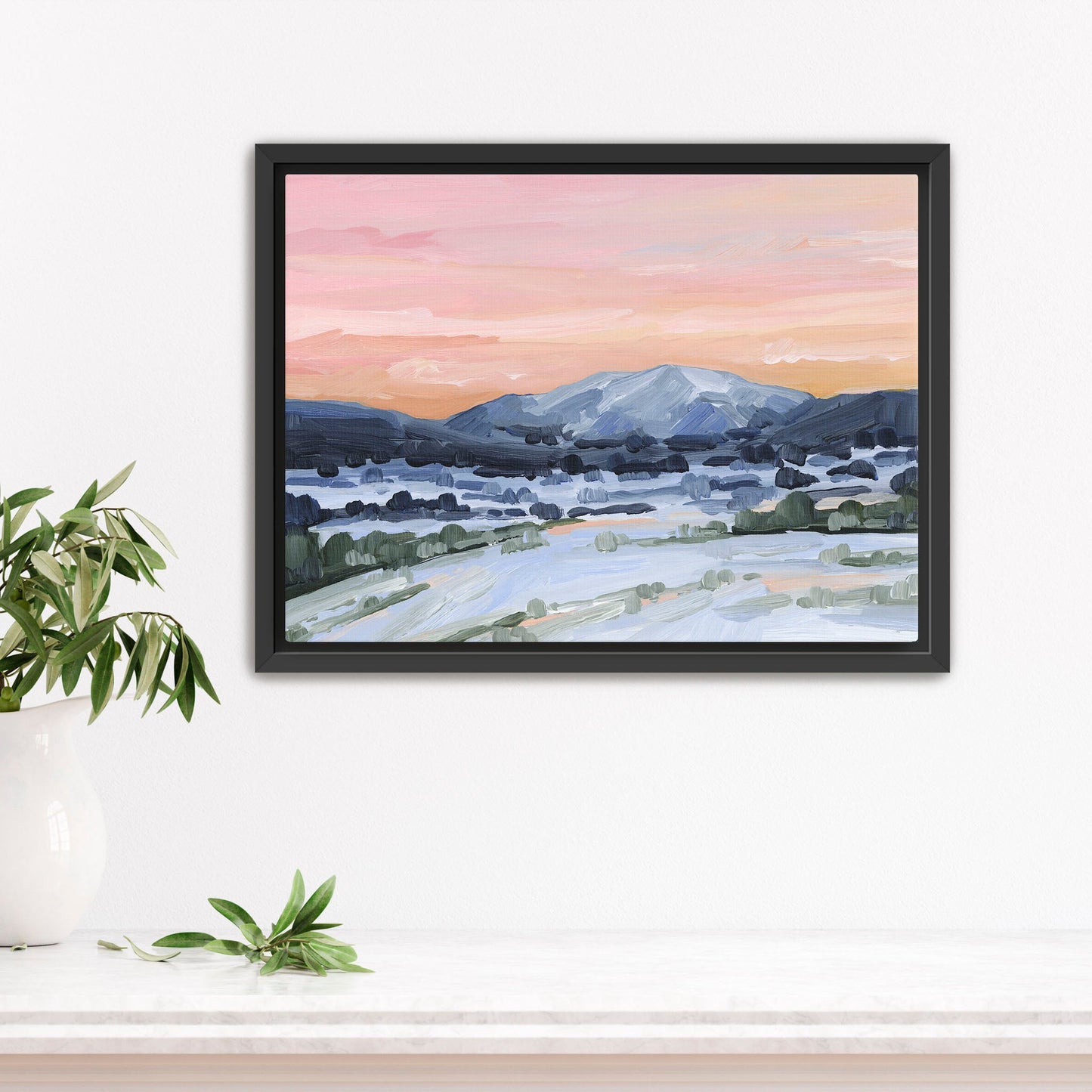 ’Winter Sky’ Art Print - Stretched Canvas / 8x10 in / Black Frame - Sunset Mountain Wall - abstract - Artwork