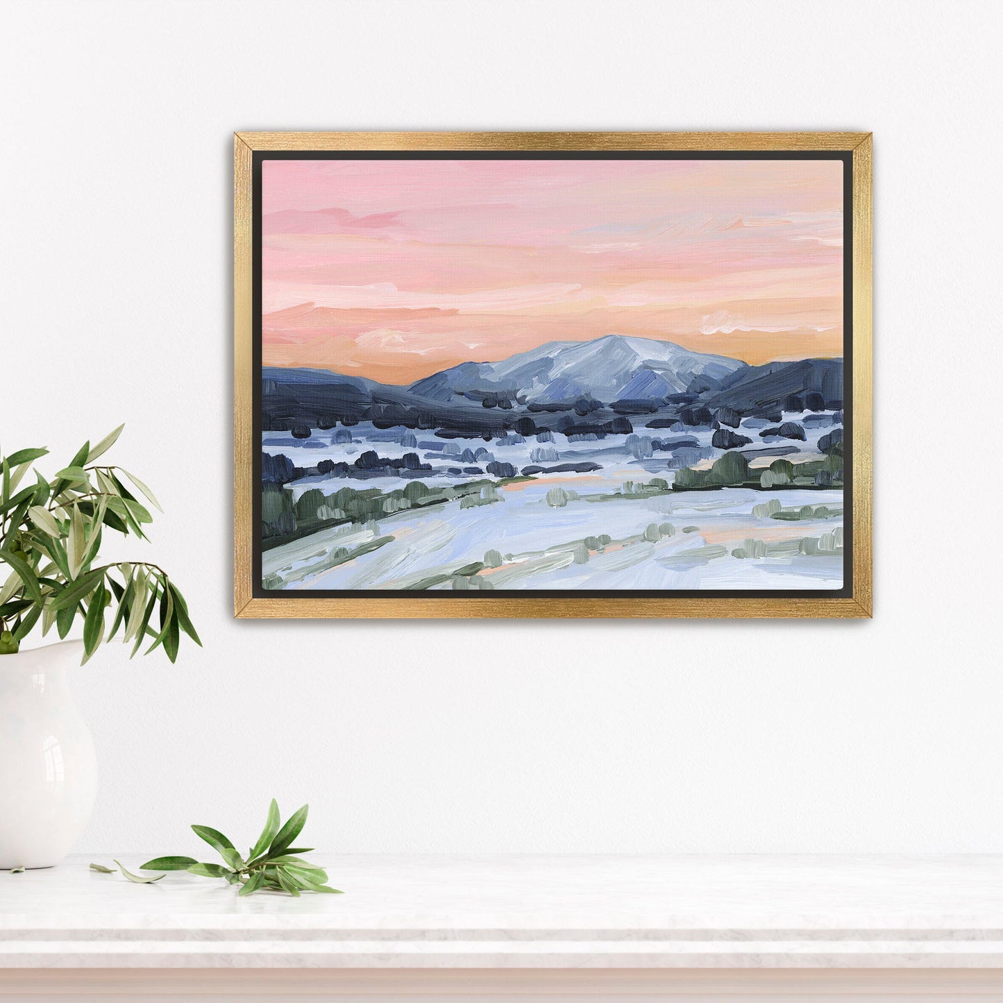 ’Winter Sky’ Art Print - Stretched Canvas / 8x10 in / Gold Frame - Sunset Mountain Wall - abstract - Artwork