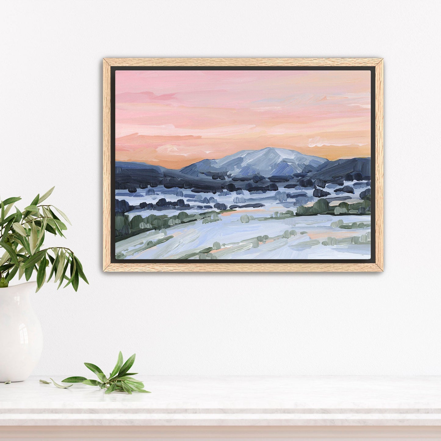 ’Winter Sky’ Art Print - Stretched Canvas / 8x10 in / Oak Frame - Sunset Mountain Wall - abstract - Artwork