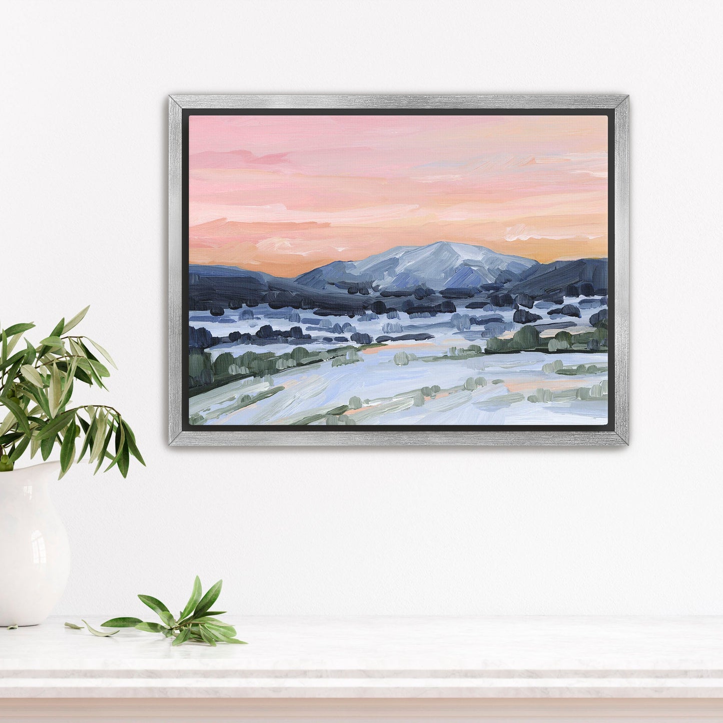 ’Winter Sky’ Art Print - Stretched Canvas / 8x10 in / Silver Frame - Sunset Mountain Wall - abstract - Artwork