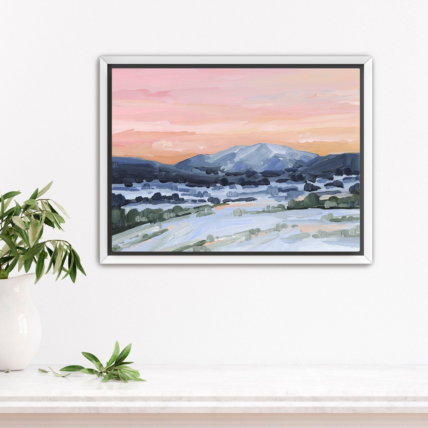 ’Winter Sky’ Art Print - Stretched Canvas / 8x10 in / White Frame - Sunset Mountain Wall - abstract - Artwork