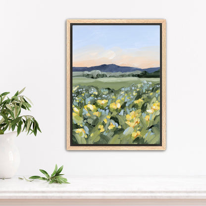 ’Yellow Fields’ Art Print - Stretched Canvas / 8x10 in / Oak Frame - Utah Wall - abstract - Artwork - Flower - Flowers