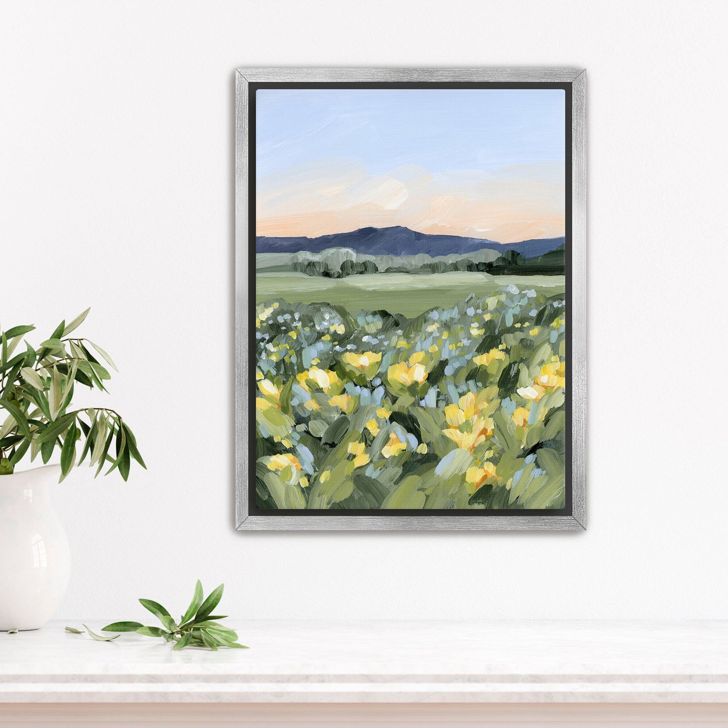 ’Yellow Fields’ Art Print - Stretched Canvas / 8x10 in / Silver Frame - Utah Wall - abstract - Artwork - Flower