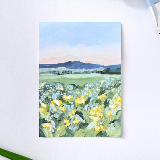 ’Yellow Fields’ Original Painting || 5x7 - Utah Landscape - abstract - Acrylic - Artwork - Flower - Flowers